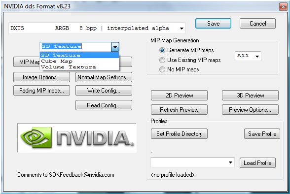 Zapis do formatu dds możliwy był z poziomu programu Adobe Photoshop dzięki wtyczce NVIDIA DDS plug-in, jednej z dwóch wtyczek dostępnych w darmowym pakiecie NVIDIA Texture Tools for Adobe Photoshop.