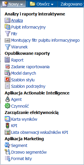 4 Tworzenie raportów w systemie 4.1 Tworzenie przykładowego raportu 4.1.1 Wnioski o dofinansowanie Aby utworzyd przykładowy raport w systemie OBIEE należy: 1.