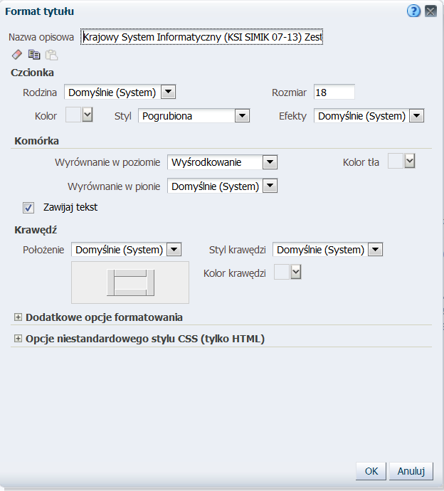 Rysunek 36Okno formatu tytułu 8. W oknie Tytuł z listy rozwijanej pola Data/godzina rozpoczęcia wybrad Wyświetl datę i godzinę. 9. Kliknąd przycisk [Gotowe]. Rysunek 37Przyciski Gotowe i Przywród 4.1.