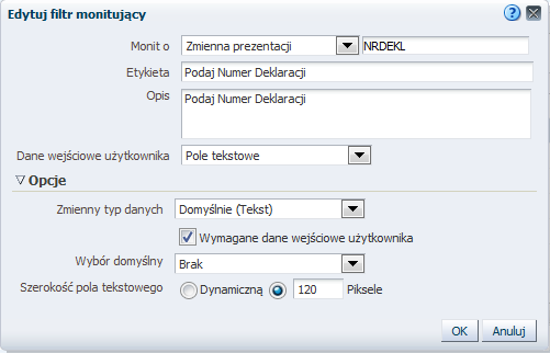 Z listy rozwijanej wybrad Zmienny monit. Dla raportu Informacja o Deklaracjach (także nie załączonych do Dekl. IZ->IC).Tabela A 1.