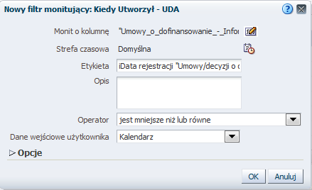 Z listy rozwijanej wybrad Filtr monitujący kolumny Więcej kolumn. W oknie Kolumny, w drzewie KSI SIMIK07-13 rozwinąd gałąź Umowy o dofinansowanie -> Umowy o dofinansowanie Informacje podstawowe.