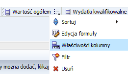 Rysunek 59 Okno edycji formuły 4.4.1.3 Zmiana formatowania 4.4.1.3.1 Zmiana nazw kolumn W celu zmiany nazw wybranej kolumny należy: 1. Kliknąd przycisk listy rozwijanej i wybrad Właściwości kolumny.