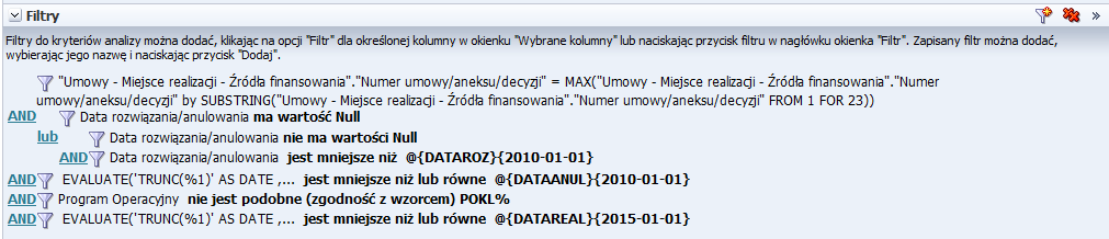 Na zakładce Kryteria w sekcji Filtry kliknąd przycisk *Tworzenie filtru dla bieżącego obszaru zainteresowao+.