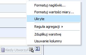 Na zakładce Wyniki kliknąd przycisk [Edytuj] znajdujący się przy widoku Tabela. W panelu Układw sekcji Tabela Kolumny i miary dla kolumny Kiedy utworzył kliknąd przycisk *Więcej opcji].