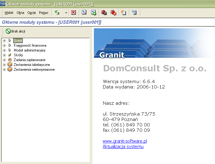 4 Słowniczek 4.1 Wersja systemu Po uruchomieniu programu, na drzewku eksploratora wybieramy pozycję Granit i w prawy oknie odczytujemy nr.