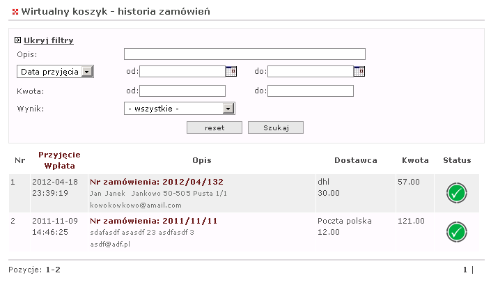 2.2 Historia transakcji adres: https://secure.przelewy24.pl/panel/koszyk_transakcja.php A.