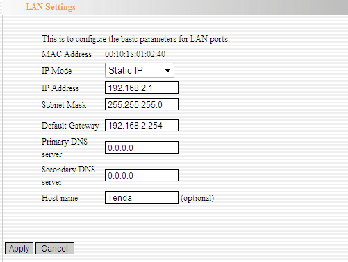Adres MAC: Fizyczny adres MAC Routera wyświetlany w sieci lokalnej jest niezmienny. Adres IP: Adresy IP sieci LAN Routera (nie jest to adres IP komputera). Wartością domyślną jest 19