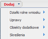 Pasek narzędziowy Do rysowania działek rolnych oraz innych obiektów takich jak uprawy, obiekty dodatkowe oraz skreślenia można funkcji i używać narzędzi umieszczonych w górnym pasku.