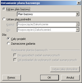Zarządzanie przedsięwzięciem informatycznym Śledzenie projektu Plan bazowy Plan bazowy jest zapisanym planem oryginalnym projektu, jest trwałym zapisem harmonogramu i kosztów.