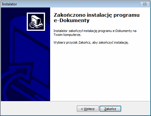 Instalacja programu 9 Po rozpoczęciu instalacji instalowane są składniki oprogramowania umożliwiającego składanie podpisu i wysyłanie podpisanych dokumentów.