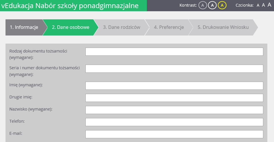 Rejestracja kandydata Krok 2: Wprowadzenie danych osobowych 1.