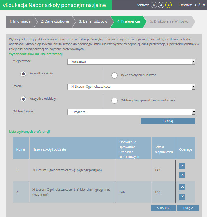 Rejestracja kandydata Wymagane jest podanie danych co najmniej jednego z rodziców.