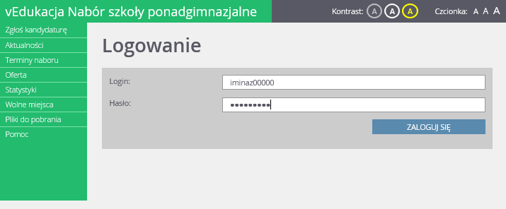 Rejestracja kandydata Korzystając z danych dostępowych można zalogować się na swoje konto, aby sprawdzić status wniosku. Po założeniu konta wniosek będzie miał status niezweryfikowany.