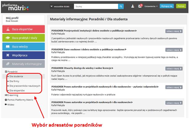 Materiały informacyjne w Bazie Ekspertów Materiały informacyjne w Bazie Praktyk i Staży Materiały