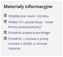 umieszczonymi w panelu Materiały informacyjne należy wybrać na głównej podstronie panelu interesujący nas