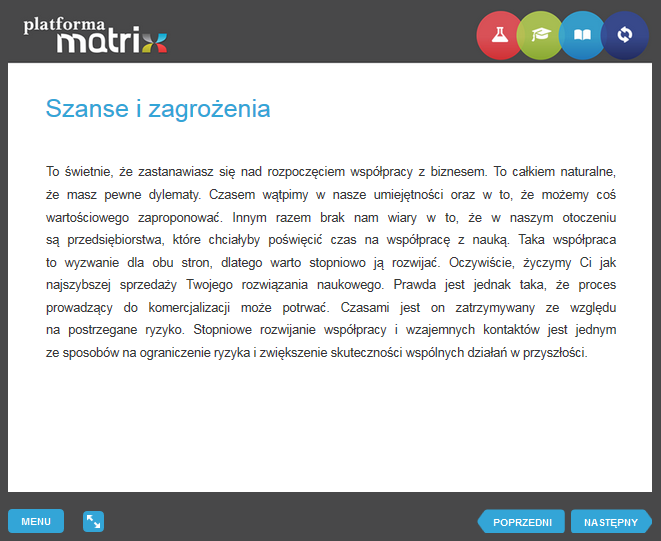 Widok ekranu startowego testu: Test po module: zawiera 5 pytań, wyniki z testów po modułach nie mają wpływu na wynik z testu końcowego, testy te nie