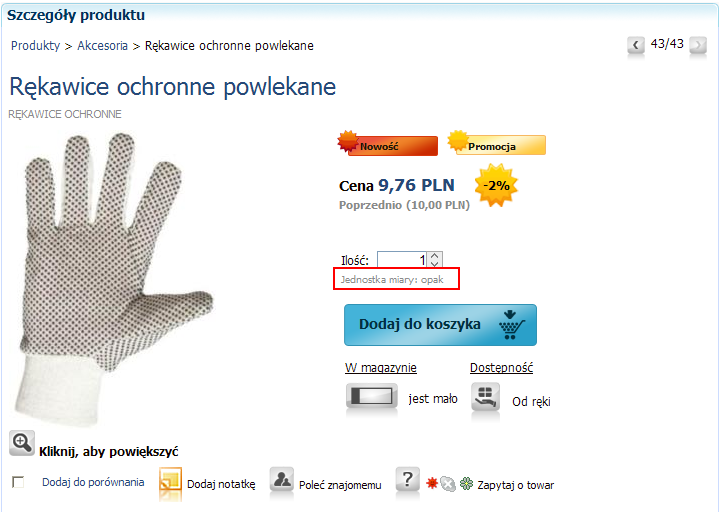 Podręcznik Użytkownika systemu Comarch OPT!MA Str. 43 Jednostka miary stała dla całego asortymentu - szt. Jednostka miary przypisana do towaru (przesłana z systemu Comarch OPT!MA).