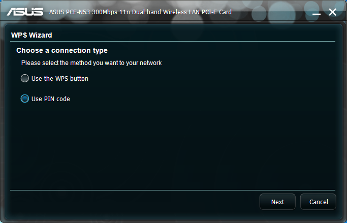W celu podłączenia PCE-N53 do punktu dostępowego (AP) z włączonym WPS lub stacji z wykorzystaniem kodu PIN: 1. Lub wybierz Use PIN code (Użyj kodu PIN). 2.