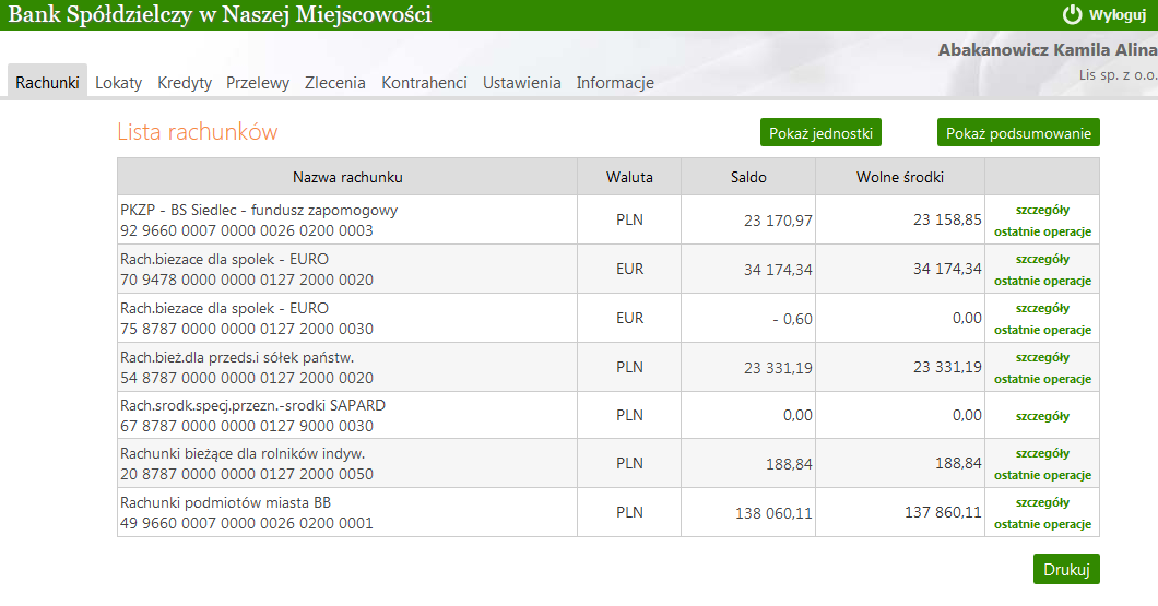 Podczas logowania ustawiana jest domyślna jednostka org. dla Operatora - Klienta (wg parametru 'modulo' ustawionego w Banku.