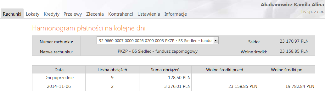 Serwisu ma więc możliwość szybkiej zmiany numeru rachunku w trakcie wypełniania danego formularza.