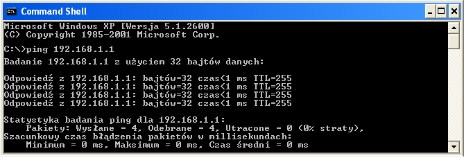 4.3 Pingowanie routera z Twojego komputera Adres IP bramy domyślnej (routera) to 192.168.1.1 dla urządzeń w sieci lokalnej.