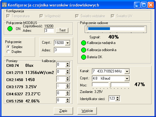 Program umoliwia odczytywanie danych przychodzcych drog radiow (np.