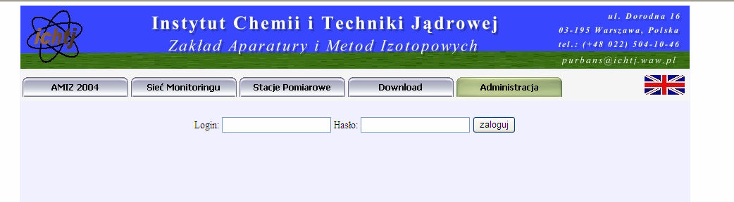 9. KOMUNIKACJA INTERNETOWA Z MIERNIKIEM ZAPYLENIA 9.1 Logowanie się do serwisu Serwis prezentujący dane pomiarowe z Mierników Zapylenia Powietrza znajduje się pod adresem: http://www.ichtj.waw.