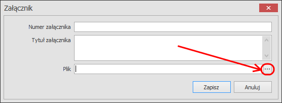 Załączniki: Załączniki dodajemy za pomocą przycisku Dodaj, wskazanego na rysunku powyżej.