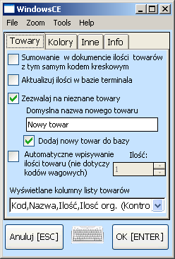 2.4 Ustawienia NOVIMAG dla kolektorów z Windows Mobile/CE - Instrukcja obsługi W części Ustawienia, możliwe jest skonfigurowanie różnych parametrów sterujących zachowaniem się programu w określonych