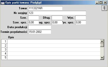 Rozdział 3: Magazyn - Ustawienia Opisy partii towaru Ustawienie to jest używane do zarządzania datami przydatności do spożycia dla towarów łatwo psujących się.