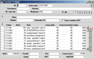 Rozdział 3: Magazyn Kartoteka Przychody Przychody są standardowo posortowane według numerów. W kolumnie OK znajduje się znacznik, świadczący o tym, czy Przychód został zatwierdzony czy nie.