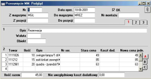 Rozdział 3: Magazyn Kartoteka Przesunięć Międzymagazynowych Przesunięcia międzymagazynowe W tej kartotece rejestrowane są dokumenty przesunięć międzymagazynowych.