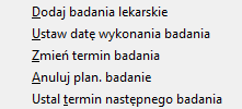 Struktury organizacyjne, Szkolenia BHP. Kadry Ewidencje Badania lekarskie Lista zawiera badania lekarskie wprowadzone na kartotece pracownika Kadry pozostałe Badania lekarskie.