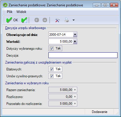 Rys. 36 Pracownik - zaniechania podatkowe ZZL Zakładka dostępna jest w wersji Platynowej programu. Szerszy opis funkcjonalności dostępny jest w dodatkowej dokumentacji programu.