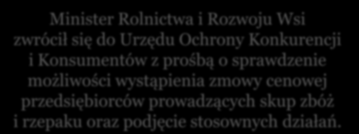 PYTANIE O ZMOWĘ CENOWĄ - REAKCJA MRIRW - Minister Rolnictwa i Rozwoju Wsi zwrócił się do Urzędu Ochrony Konkurencji i Konsumentów z