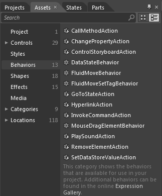 279 Rysunek nr 5: Zestawy kontrolek w bibliotece kontrolek w programie Expression Blend Źródło: opracowanie własne W programie Expression Blend 4 jest możliwość tworzenia projektów typu WPF (Windows