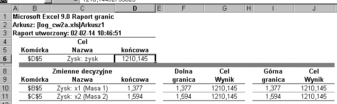 ARCHIWUM ODLEWNICTWA Trzecim możliwym do uzyskania raportem po zastosowaniu modułu Solver jest Raport granic, przedstawiony na rysunku 6. Rys.6. Raport Granic. Fig.6. Report of limits.