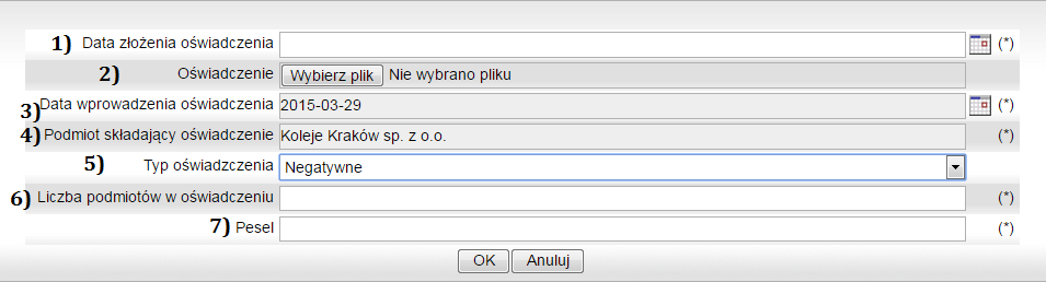 Po naciśnięciu przycisku przy danych maszynisty, dla którego będzie dodawane oświadczenie, pojawi się poniższe okno. Należy nacisnąć przycisk, wybrać plik np.