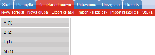 Narzędzia Raporty Dodatkowo, dla zakładki Przesyłki i Książka adresowa przewidziane