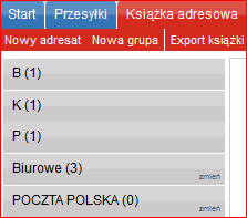 Po prawidłowym uzupełnieniu formularza i zatwierdzeniu operacji przyciskiem, system zwróci komunikat a w menu pionowym będzie widoczna lista wprowadzonych adresatów (Rys. 46)