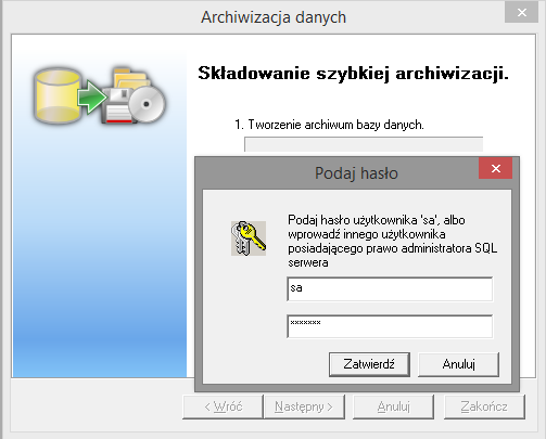 migracji do programu MOL NET+? 3/6 5. Wprowadź hasło użytkownika sa (administratora SQL serwera) i kliknij przycisk Zatwierdź.