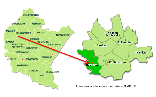 Niniejsza jednostka samorządu terytorialnego graniczy z następującymi gminami: Kolbuszowa, Cmolas w powiecie kolbuszowskim, Mielec, Przecław w powiecie mieleckim, Ostrów, Sędziszów Małopolski w