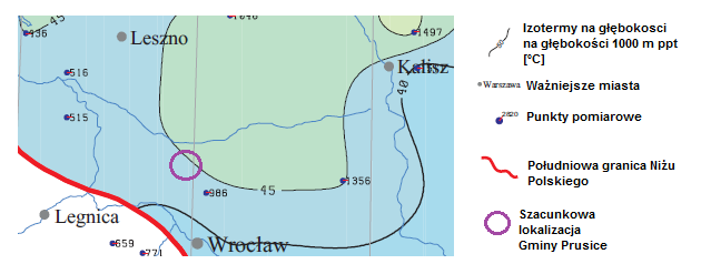 Rysunek 15 Mapa rozkładu temperatur na głębokości 1000 m ppt.