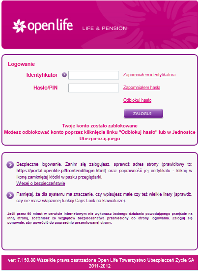 4. Odblokowanie hasła W przypadku 3 nieudanych prób logowania pojawia się link Odblokuj hasło oraz poniższy komunikat: Twoje konto zostało zablokowane.