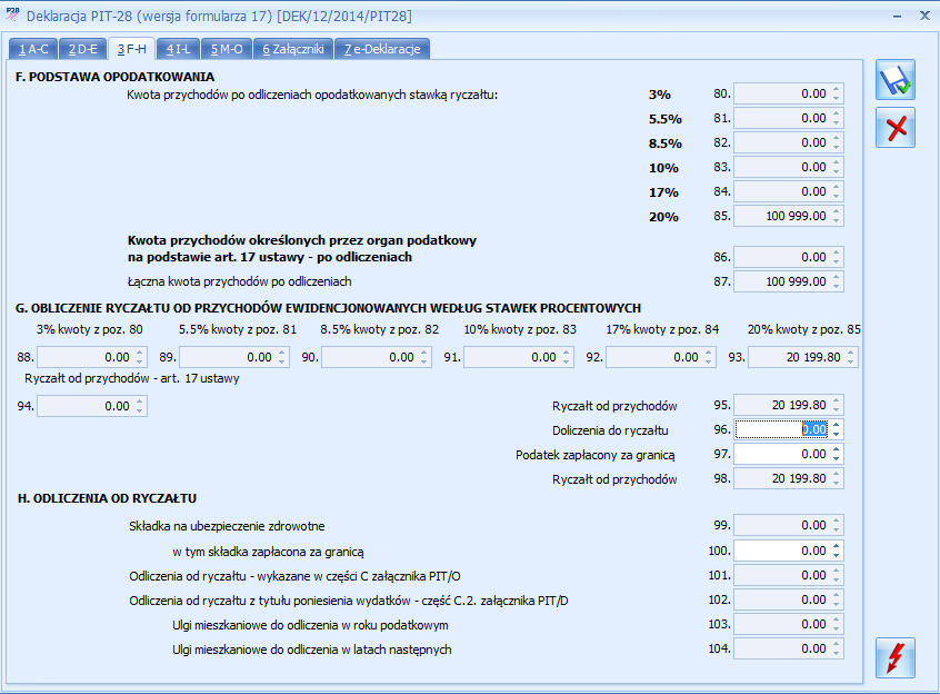 Rys. PIT-28 zakładka 3. F-H Formularz deklaracji PIT-28 sekcja I L Poz.