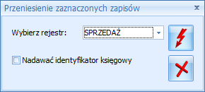 1 Zmień rejestr Funkcja umożliwia przenoszenie zapisów pomiędzy rejestrami cząstkowymi. Daje ona możliwość zbiorczego przenoszenia dokumentów znajdujących się w jednym podrejestrze do innego.