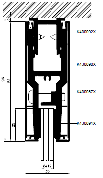 MB-EXPO System mobilnych wewnętrznych ścian działowych Dwa zestawy profili montażowych: - niskie 33 x 38 mm - wysokie 35 x 100 mm System