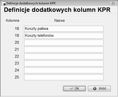 Wykorzystanie dodatkowych kolumny zależy tylko od Użytkownika.