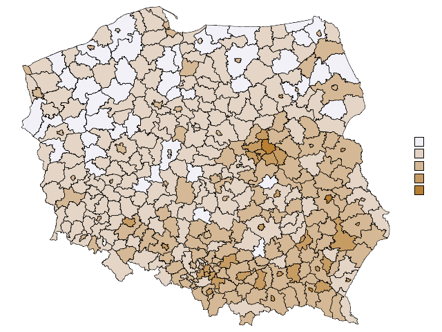 Średnie wyniki egzaminu gimnazjalnego część humanistyczna <28; 12% powiatów (28