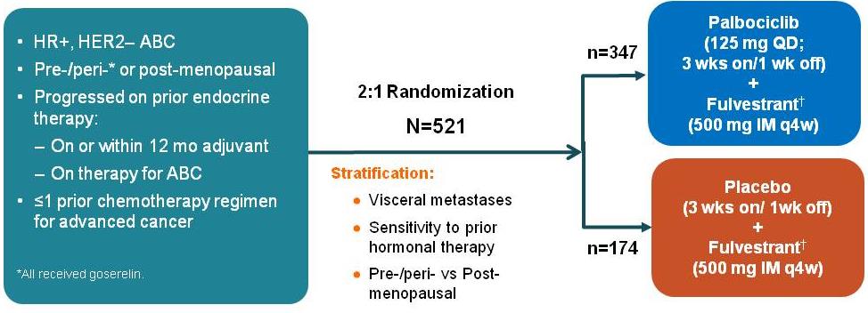 #502 A double blind phase 3 trial of fulvestrant with or without palbociclib in pre- and postmenopausal women with hormone receptor-positive,